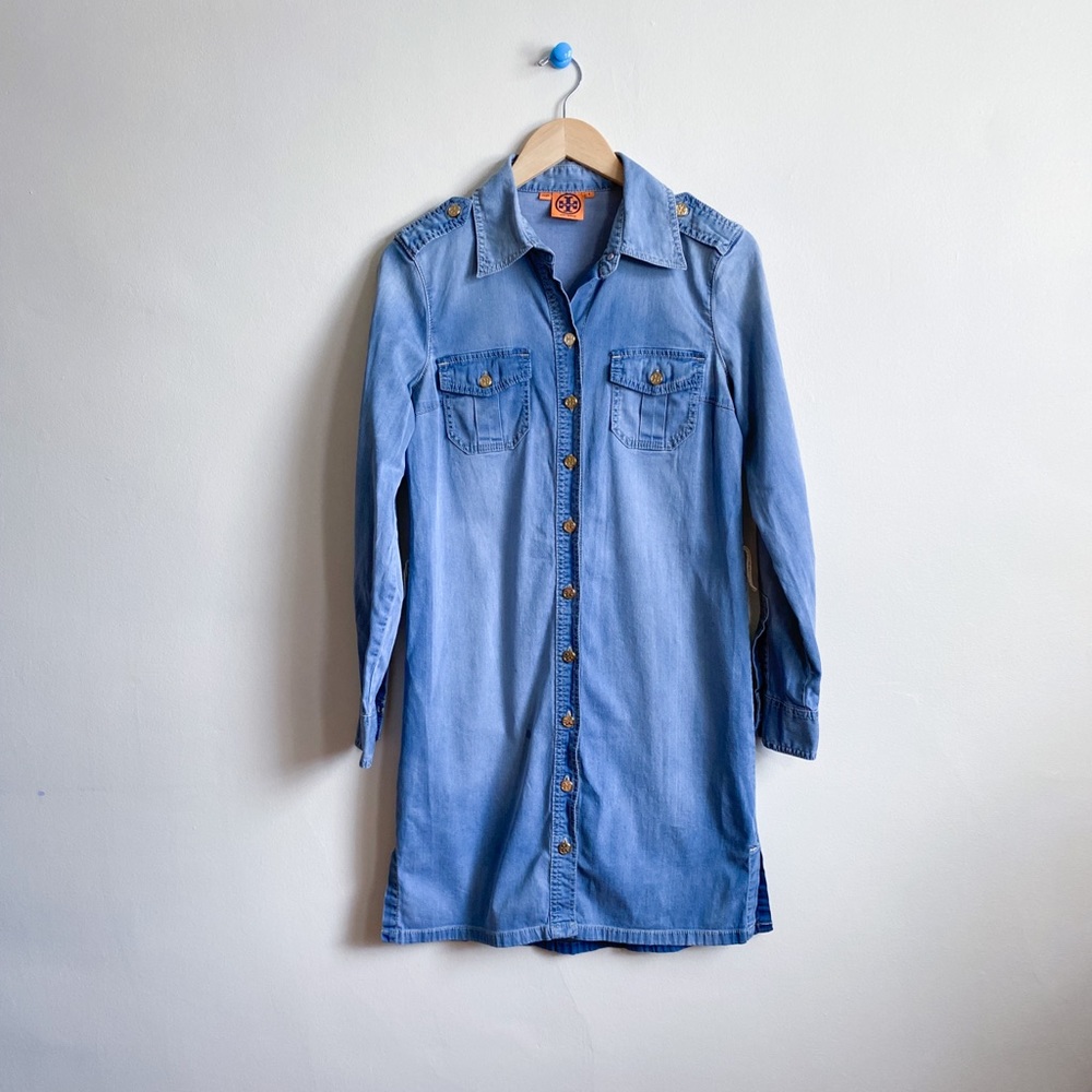 Tory Burch Long Sleeve Denim Shirt Dress Size 6